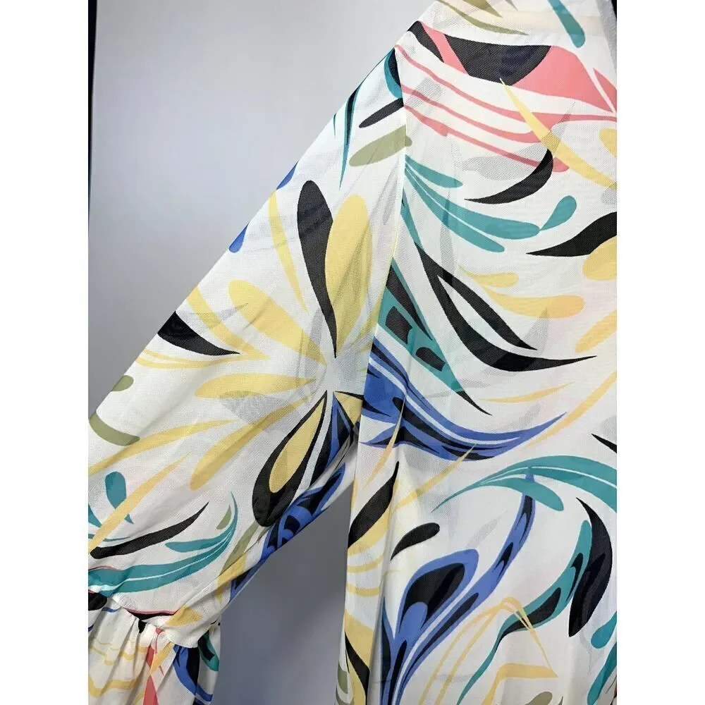 COCO REEF Women's Enchant Abstract Print Swim Cover Up Dress Multi-Color Large